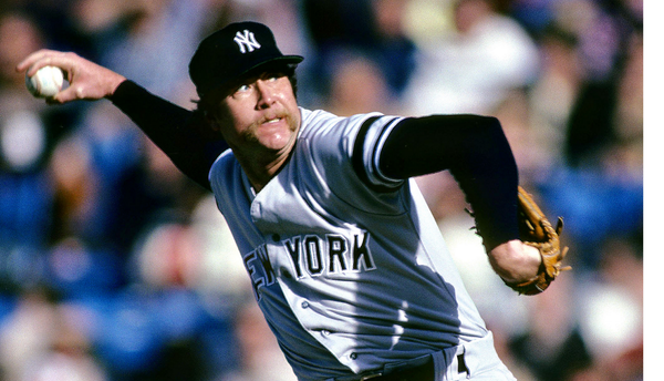 Retired New York Yankee pitcher Goose Gossage tips his cap while