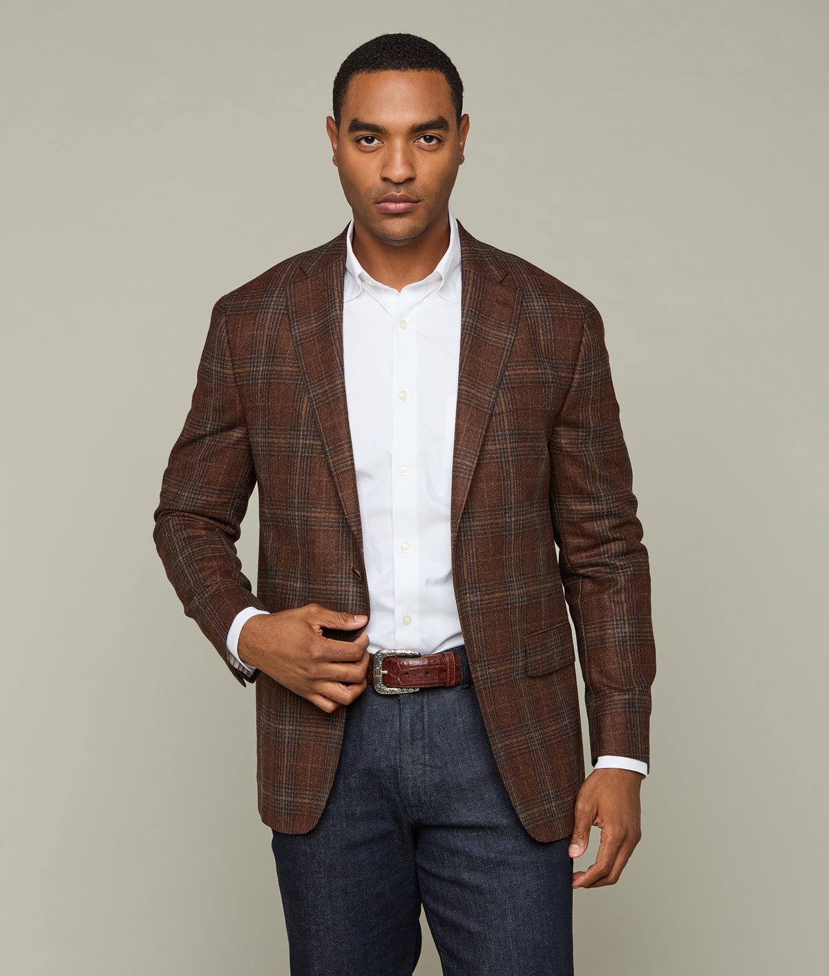 
        Lucchese Sport Coat :: Brown Tan/Teal Plaid