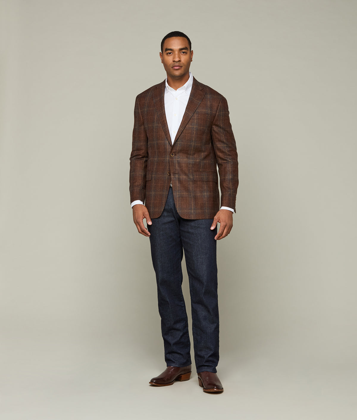 
        Lucchese Sport Coat :: Brown Tan/Teal Plaid