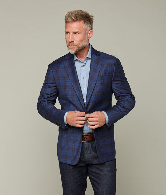 Lucchese Sport Coat :: Navy Brown Plaid