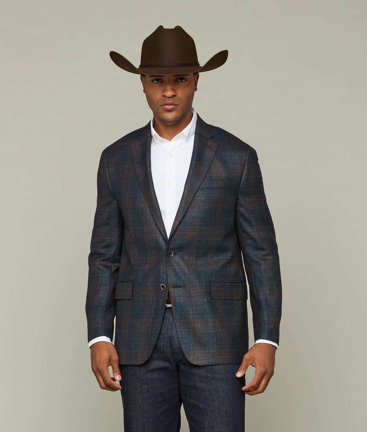 
        Lucchese Sport Coat :: Teal/Brown Plaid