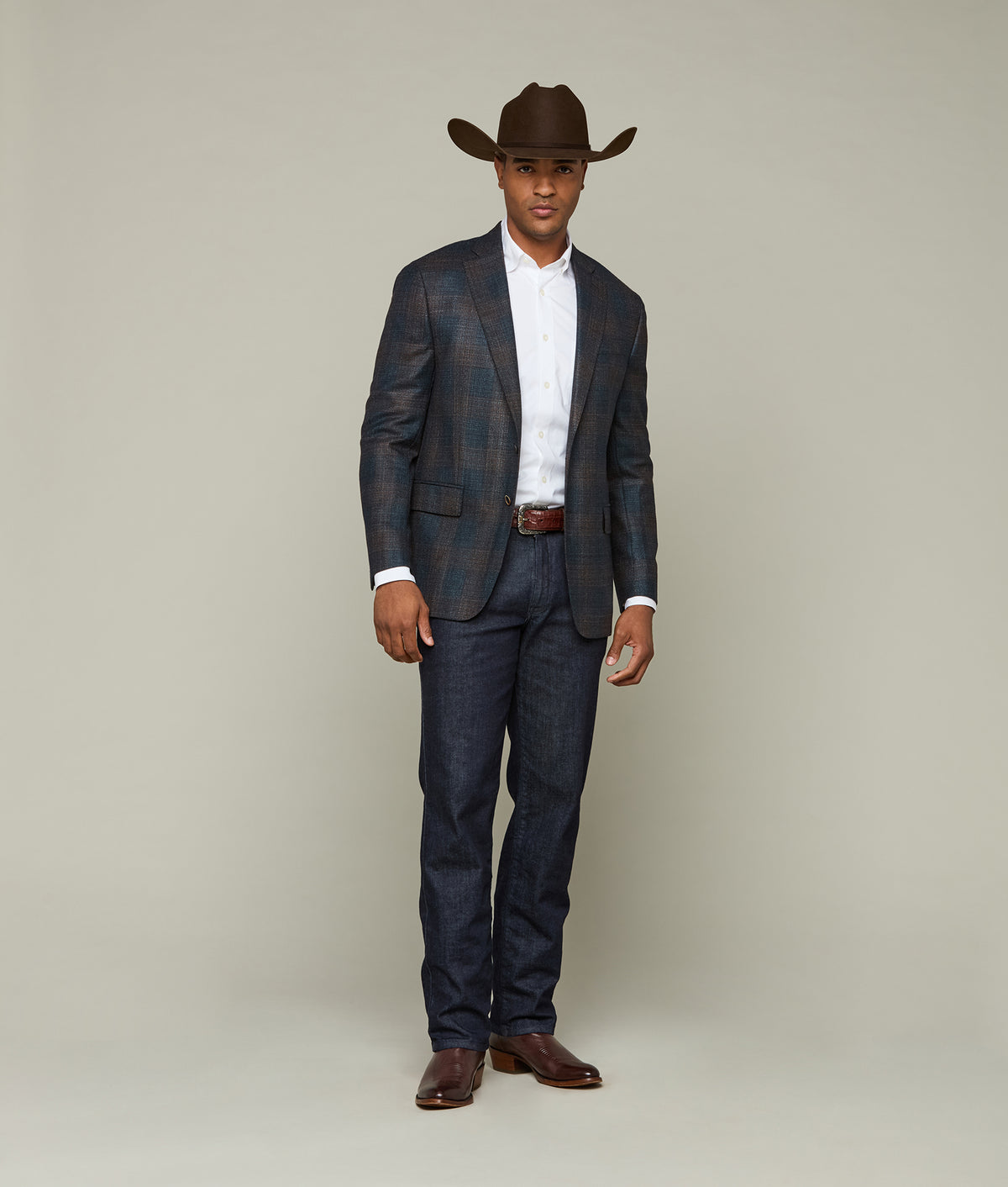 
        Lucchese Sport Coat :: Teal/Brown Plaid