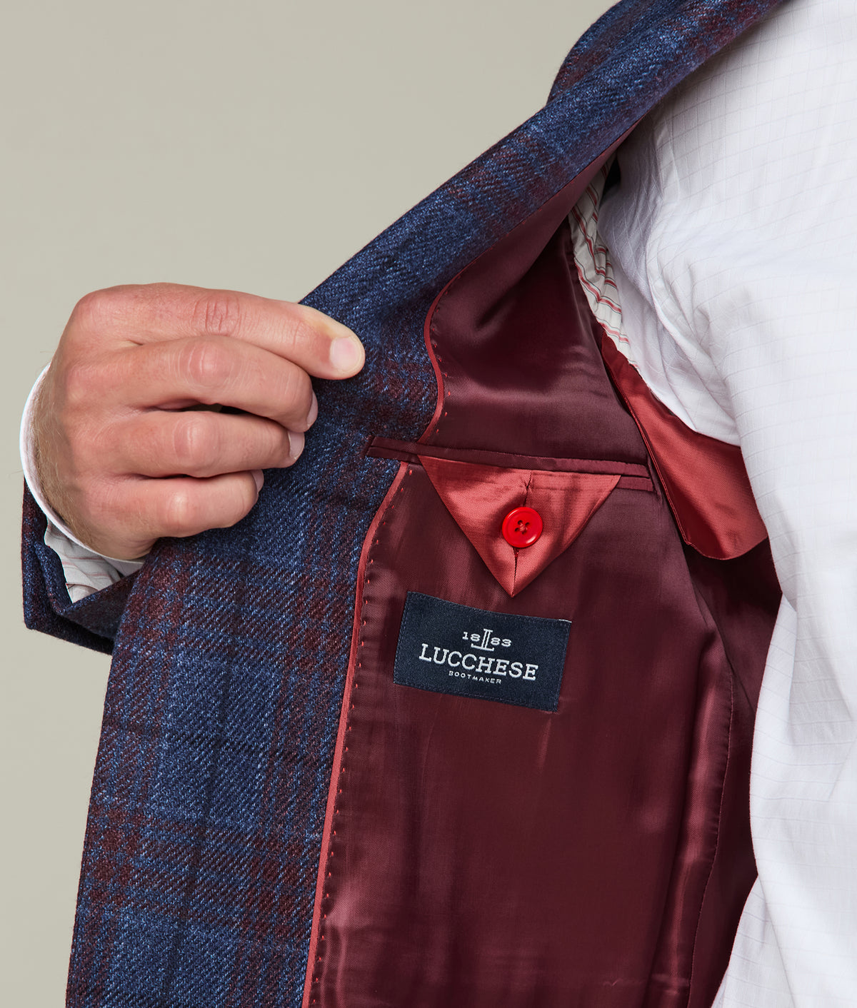 
        Lucchese Sport Coat :: Denim Blue/Red Plaid