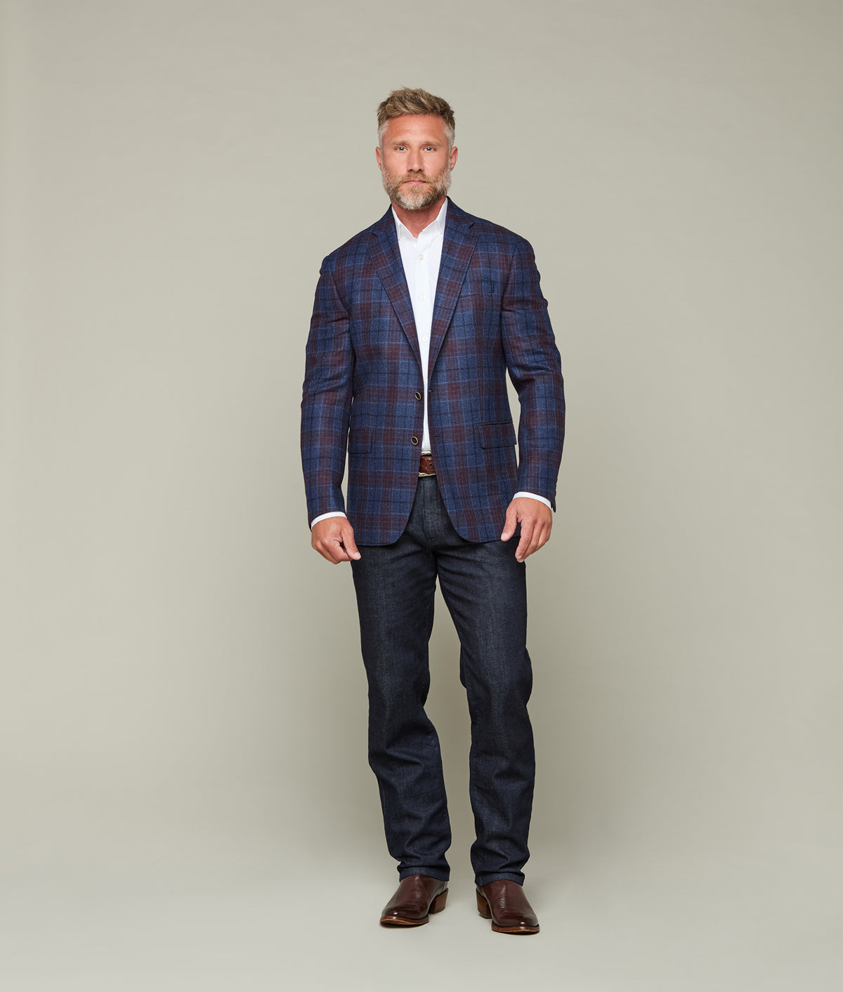 
        Lucchese Sport Coat :: Denim Blue/Red Plaid