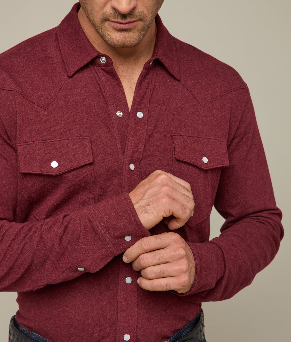 
        Long Sleeve Western Knit Top :: Heathered Red Wine