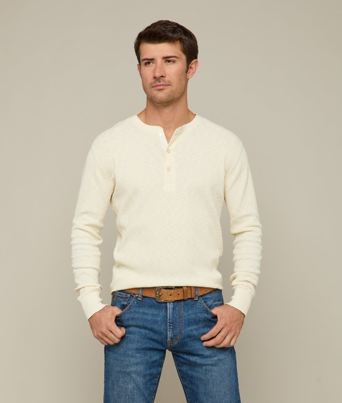 
        Waffle Henley :: Ecru