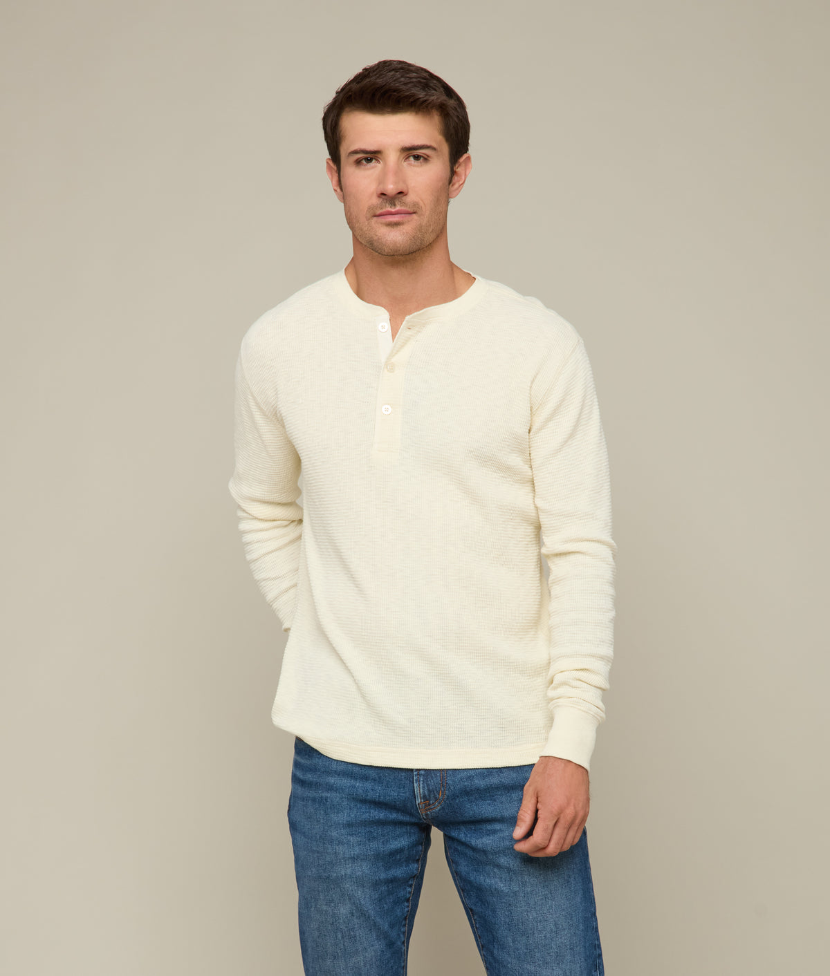 
        Waffle Henley :: Ecru