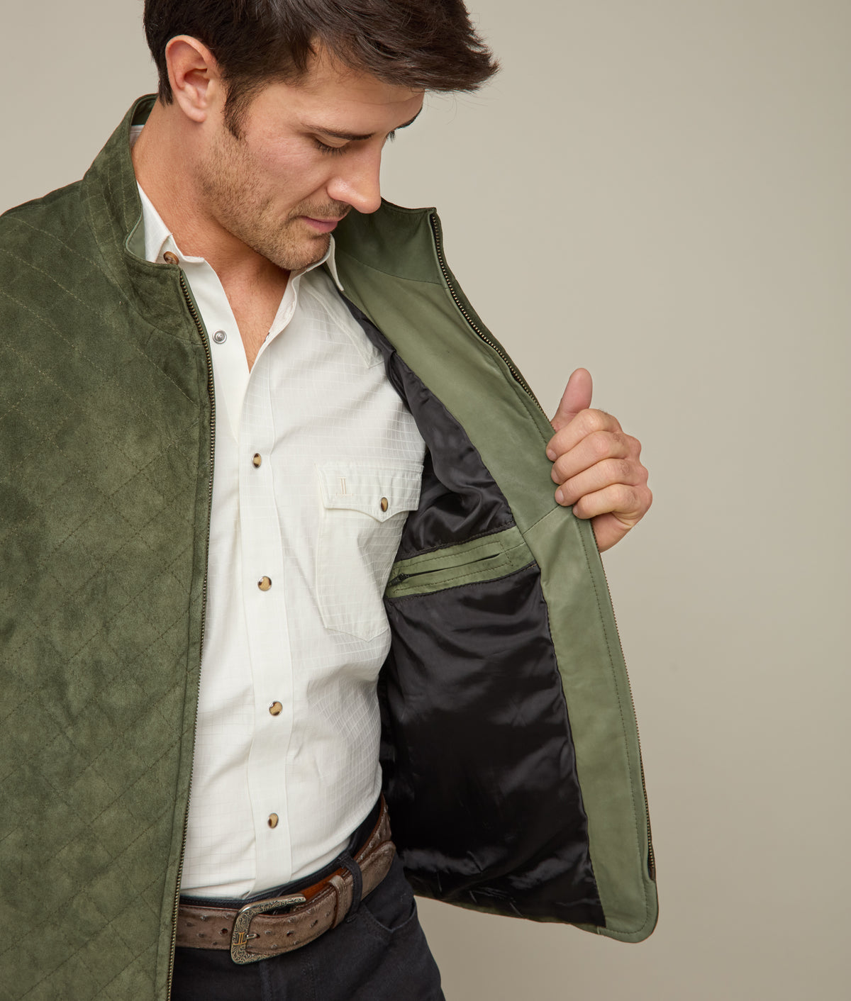 
        Quilted Suede Vest :: Loden