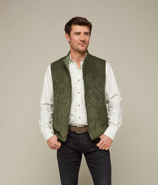 Quilted Suede Vest :: Loden