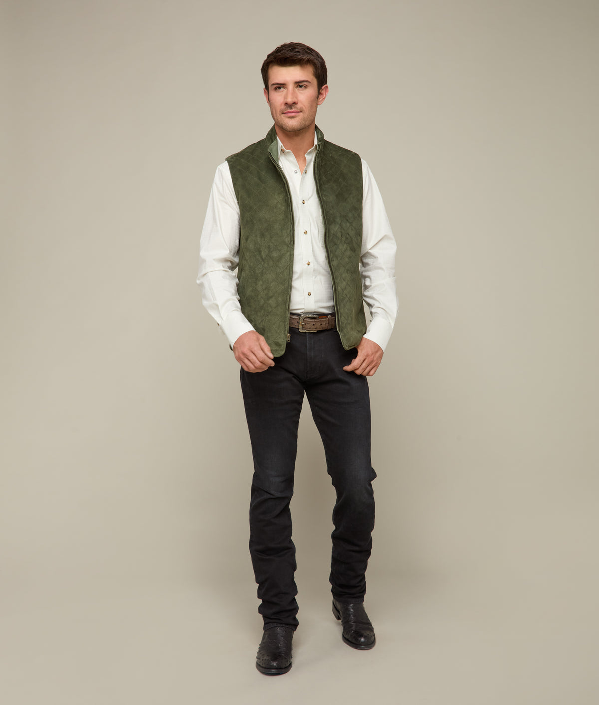 
        Quilted Suede Vest :: Loden