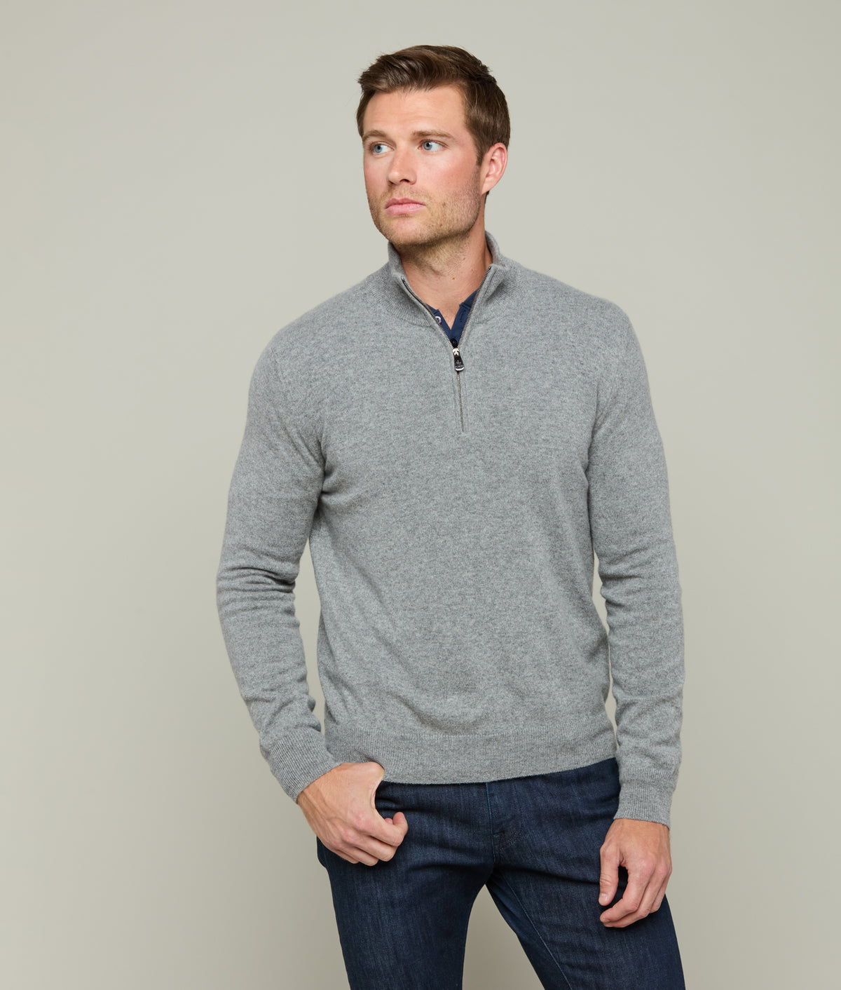 
        Men&#39;s Cashmere Quarter Zip :: Heather Grey