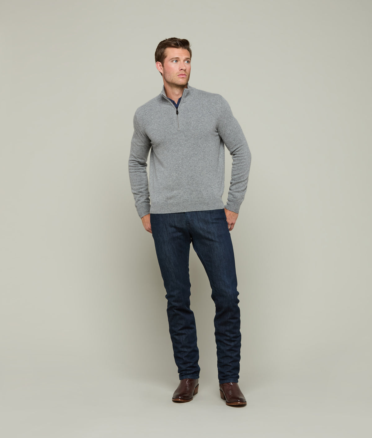 
        Men&#39;s Cashmere Quarter Zip :: Heather Grey