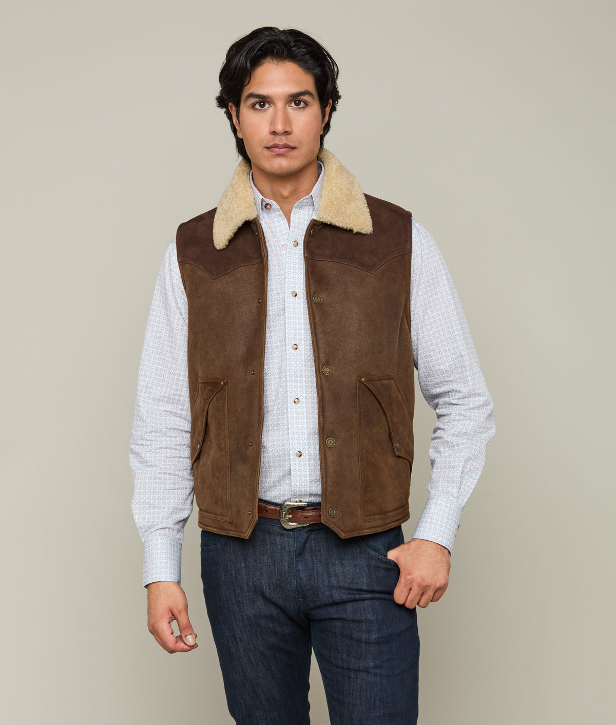 
    Dustin Yoked Shearling Vest :: Brown