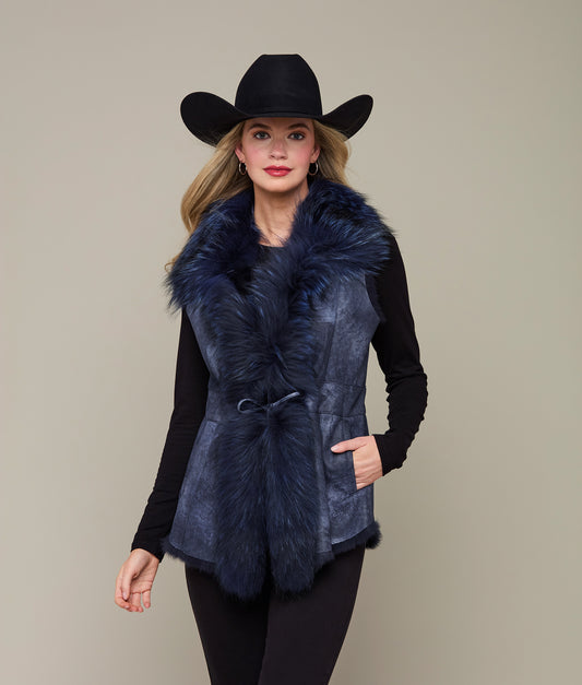 Fox Fur Vest :: Navy