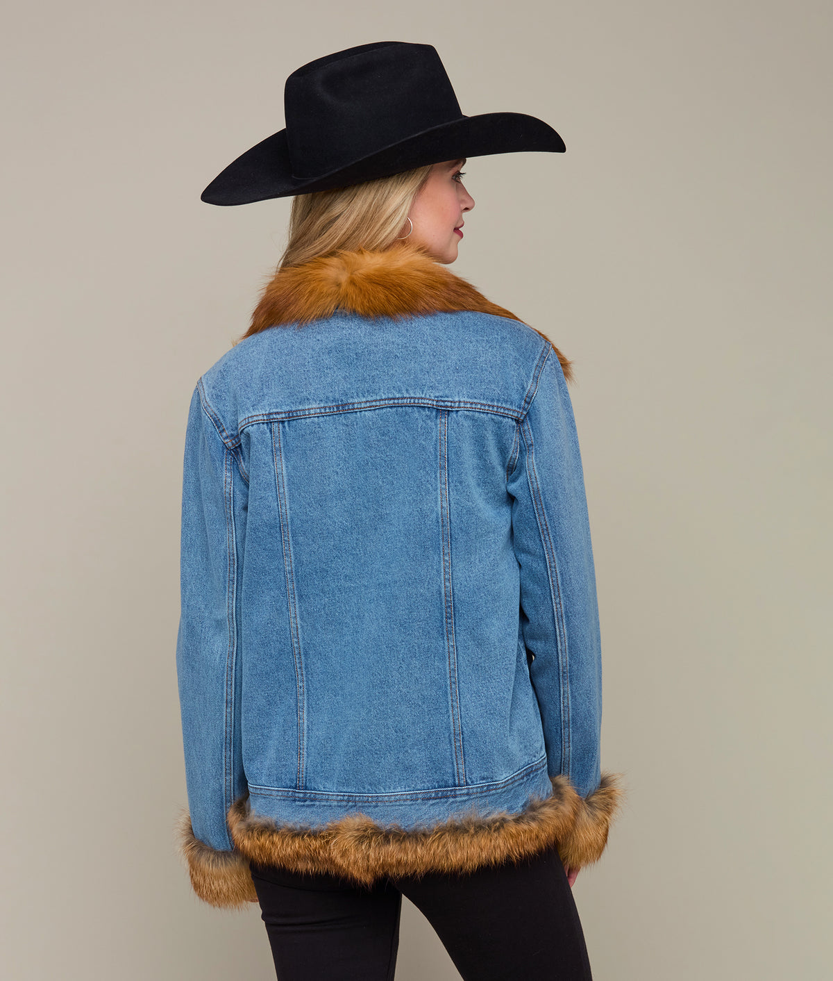 
    Denim And Red Fox Jacket :: Denim