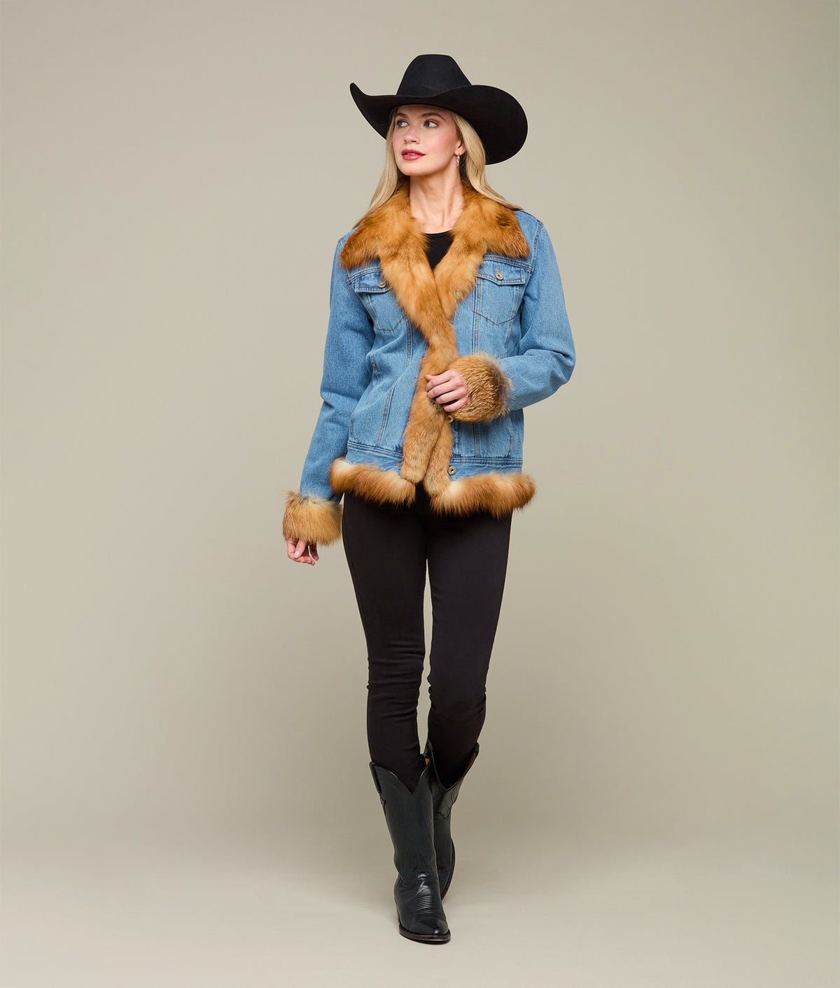 
    Denim And Red Fox Jacket :: Denim