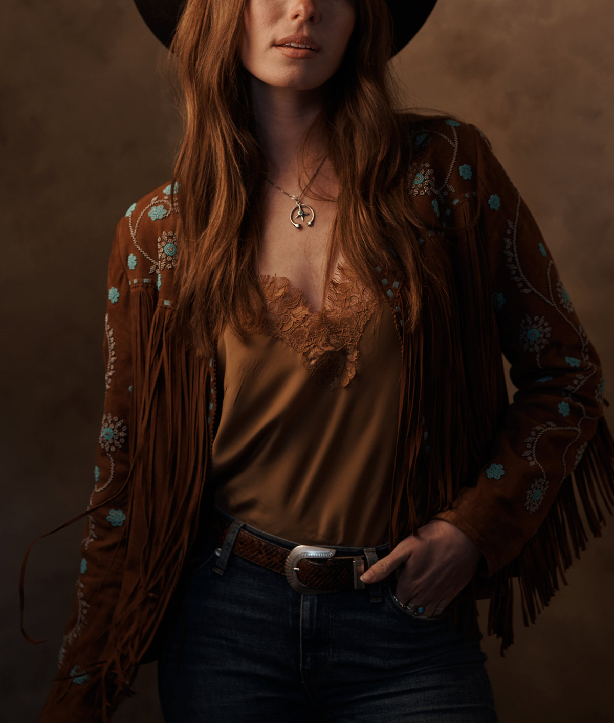 
    Beaded Fringe Jacket :: Brown