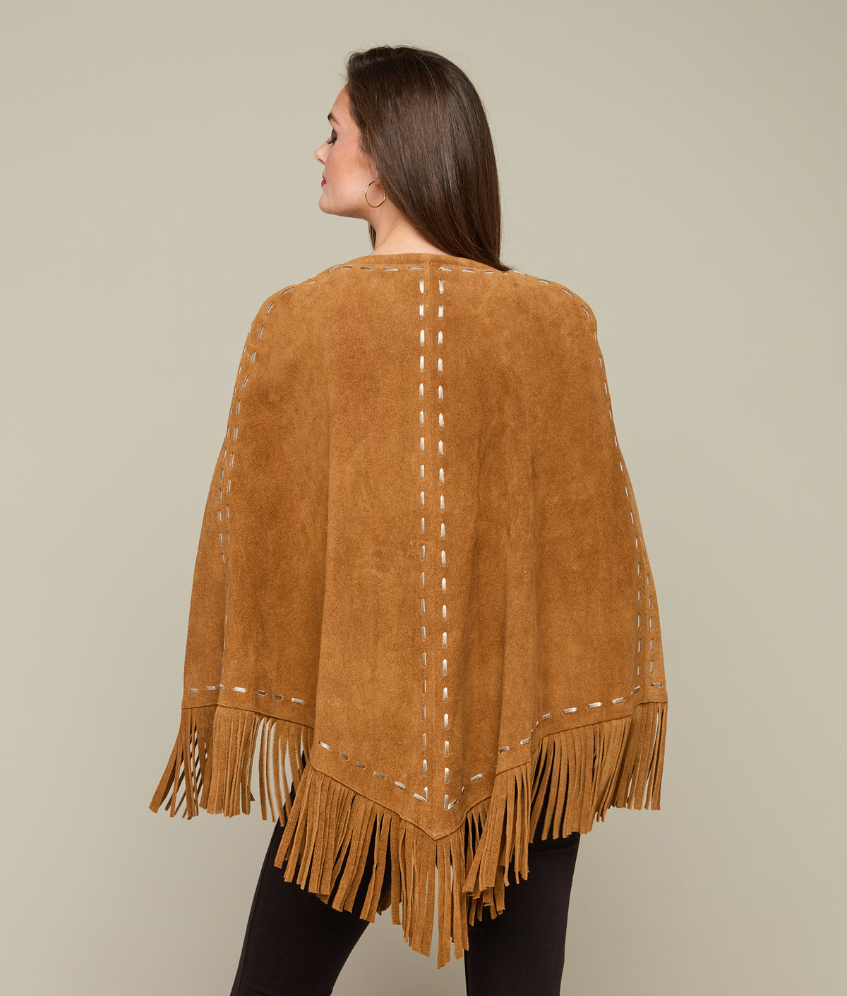 
    Sueded Fringe Cape :: Carmel