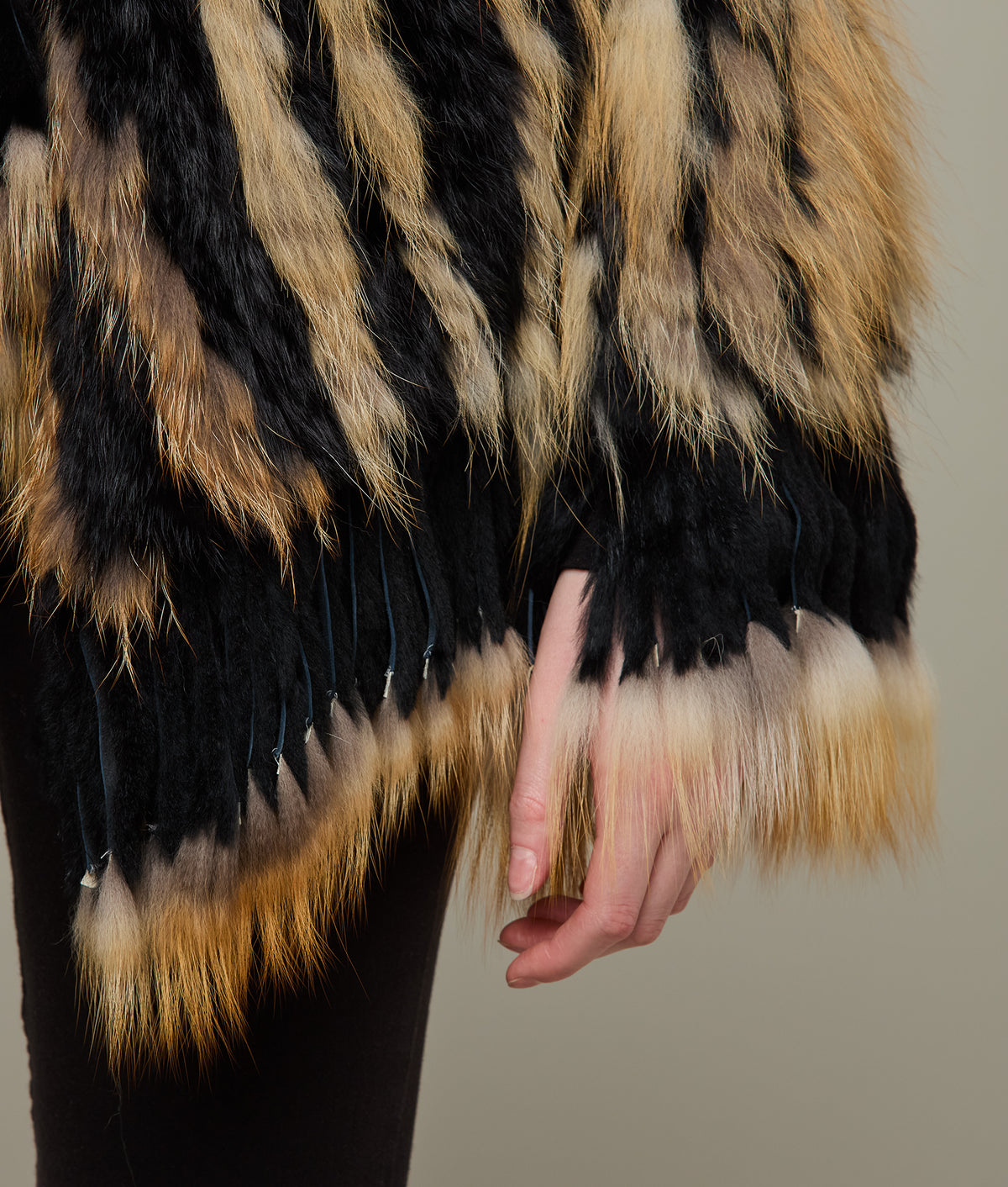 
    Knitted Raccoon Fringe Jacket :: Black