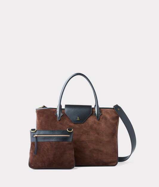 Large Roma Suede Tote :: Brown