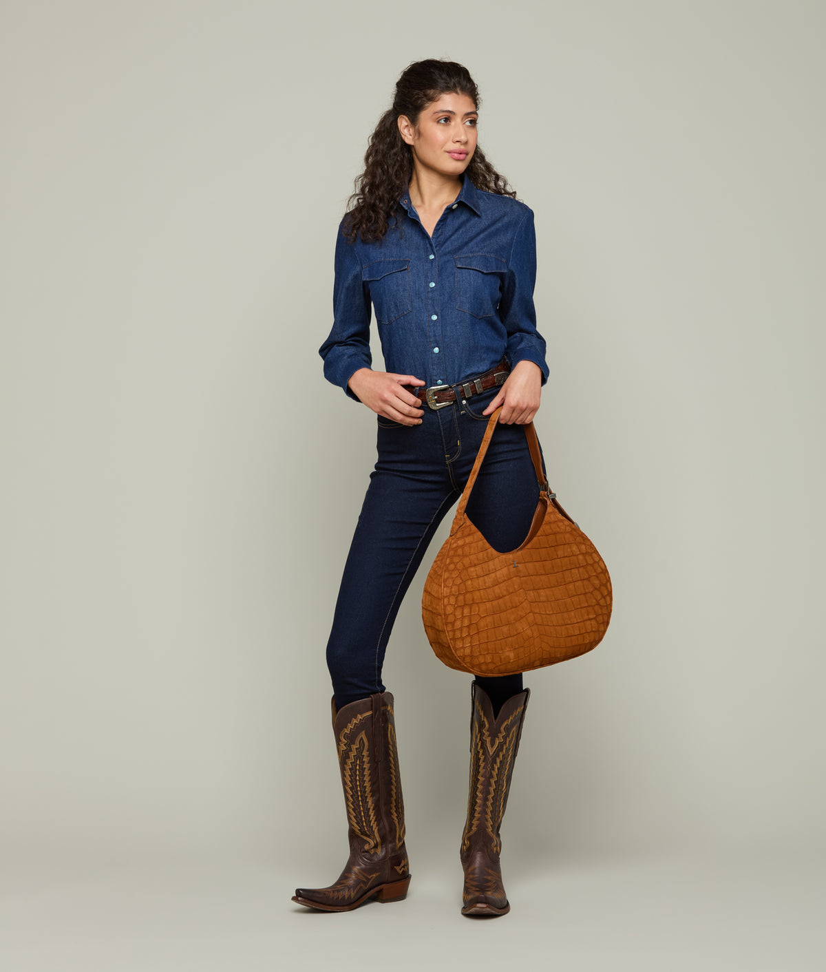 
        Large Heidi Exotic Hobo Bag :: Cognac