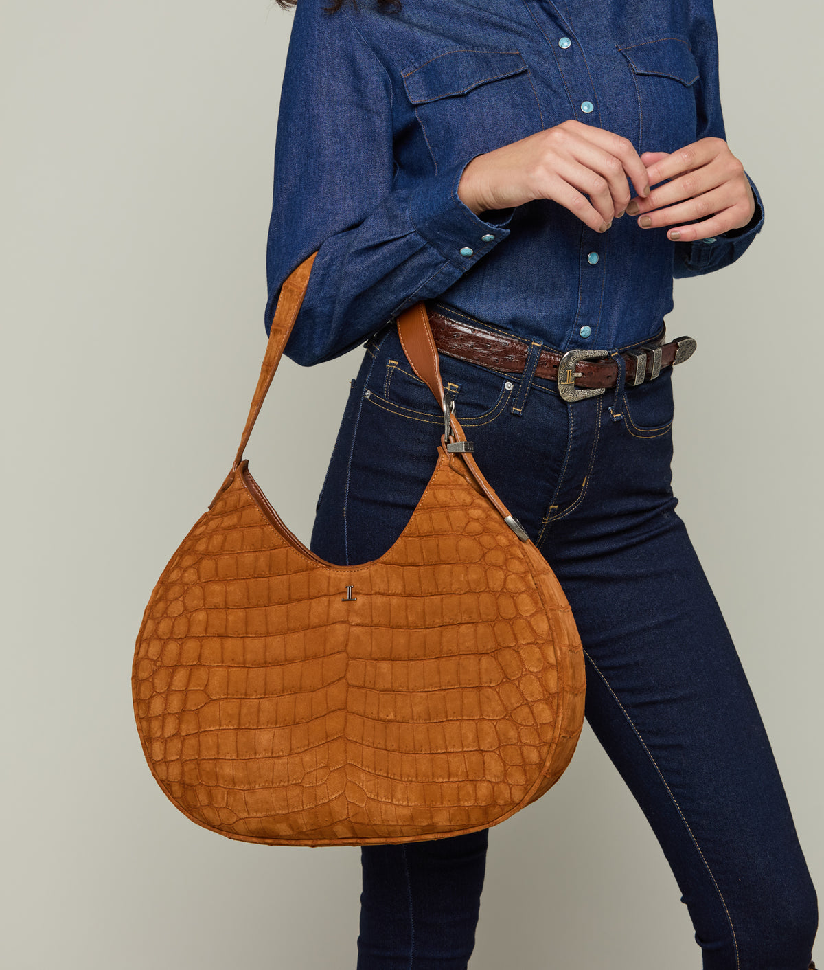 
        Large Heidi Exotic Hobo Bag :: Cognac