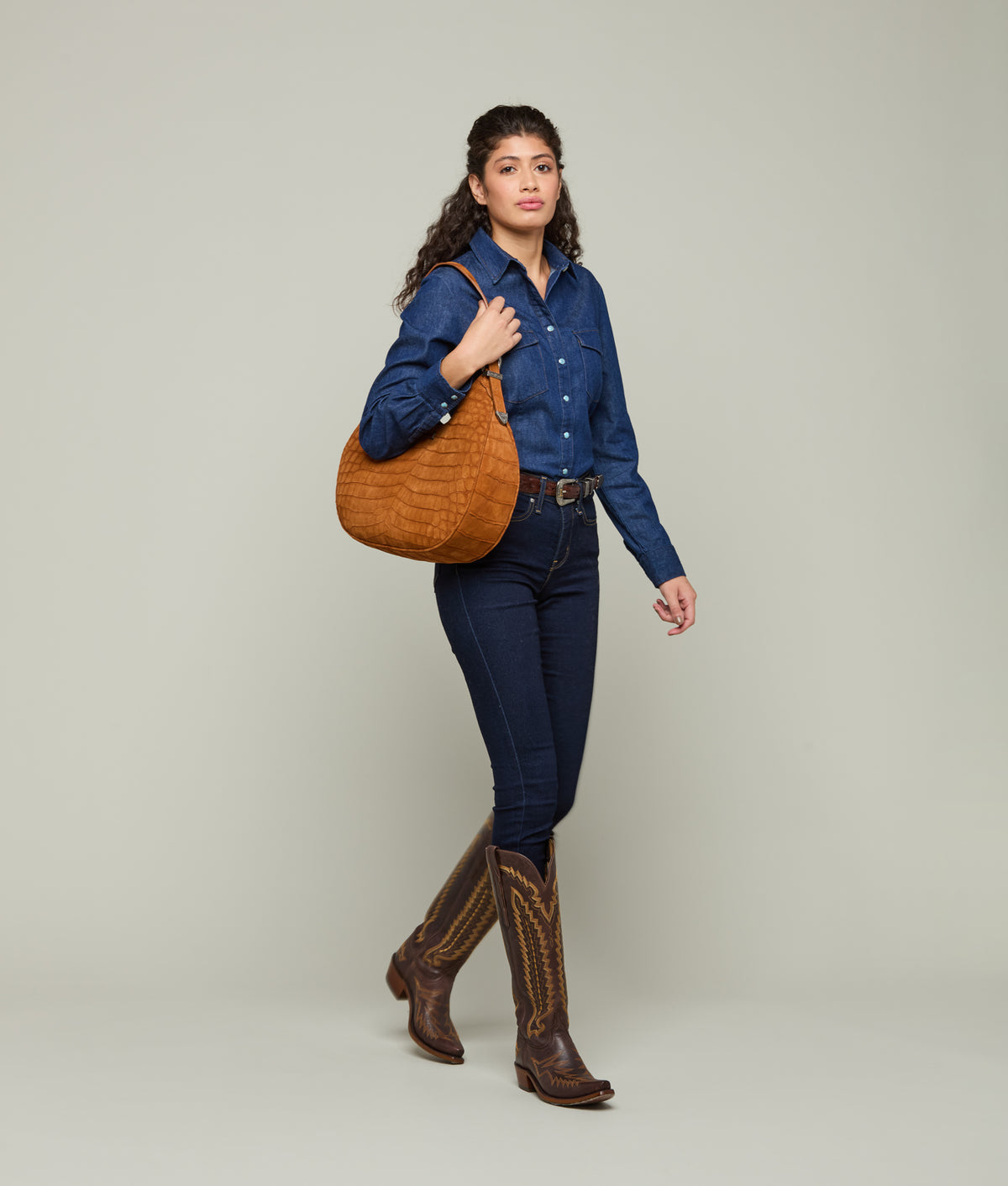 
        Large Heidi Exotic Hobo Bag :: Cognac