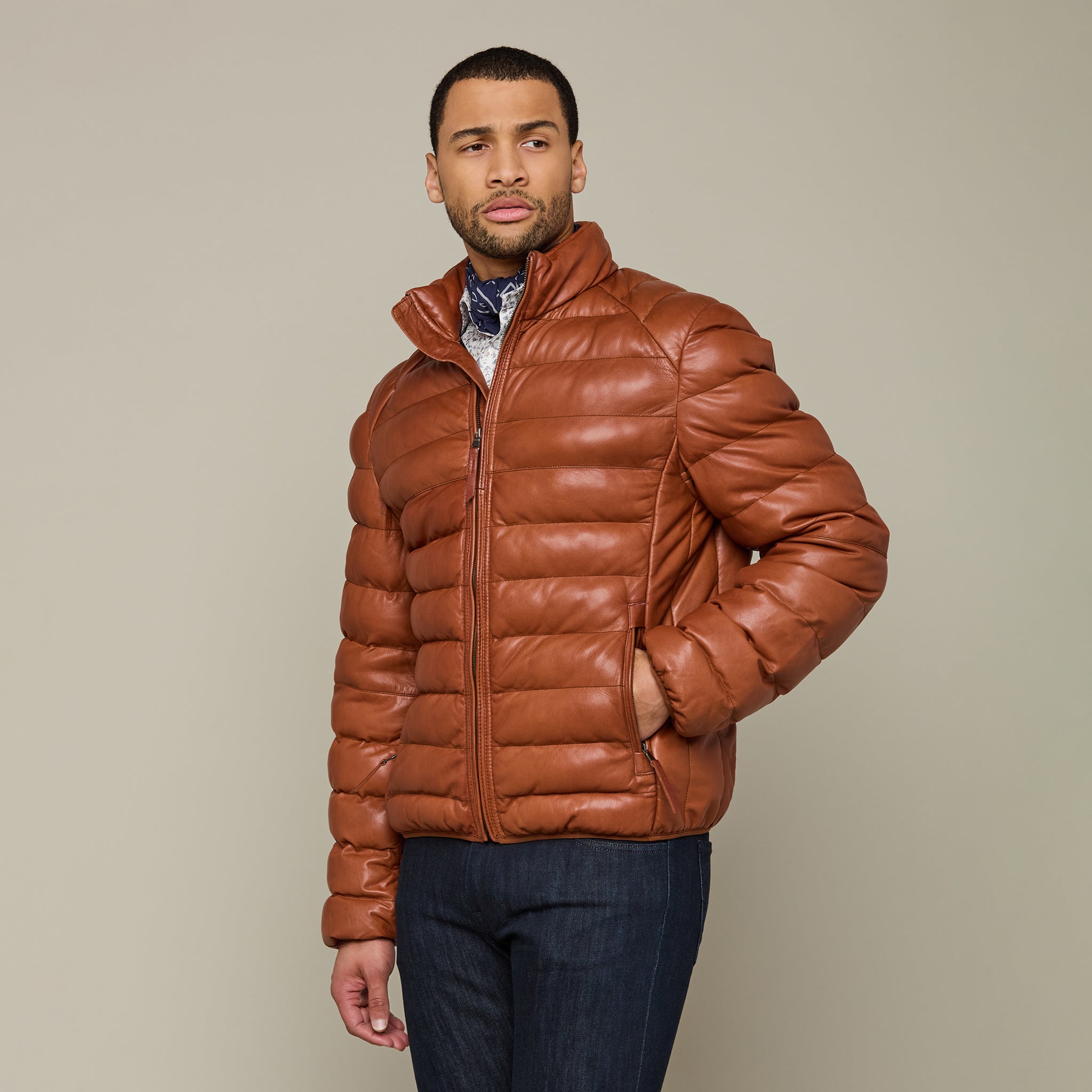 LCMTWX Mens Puffer Jackets Coat Button Solid Color Jacket Leather