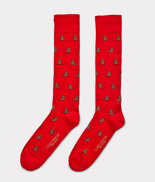 Boot Print Dress Socks :: Red