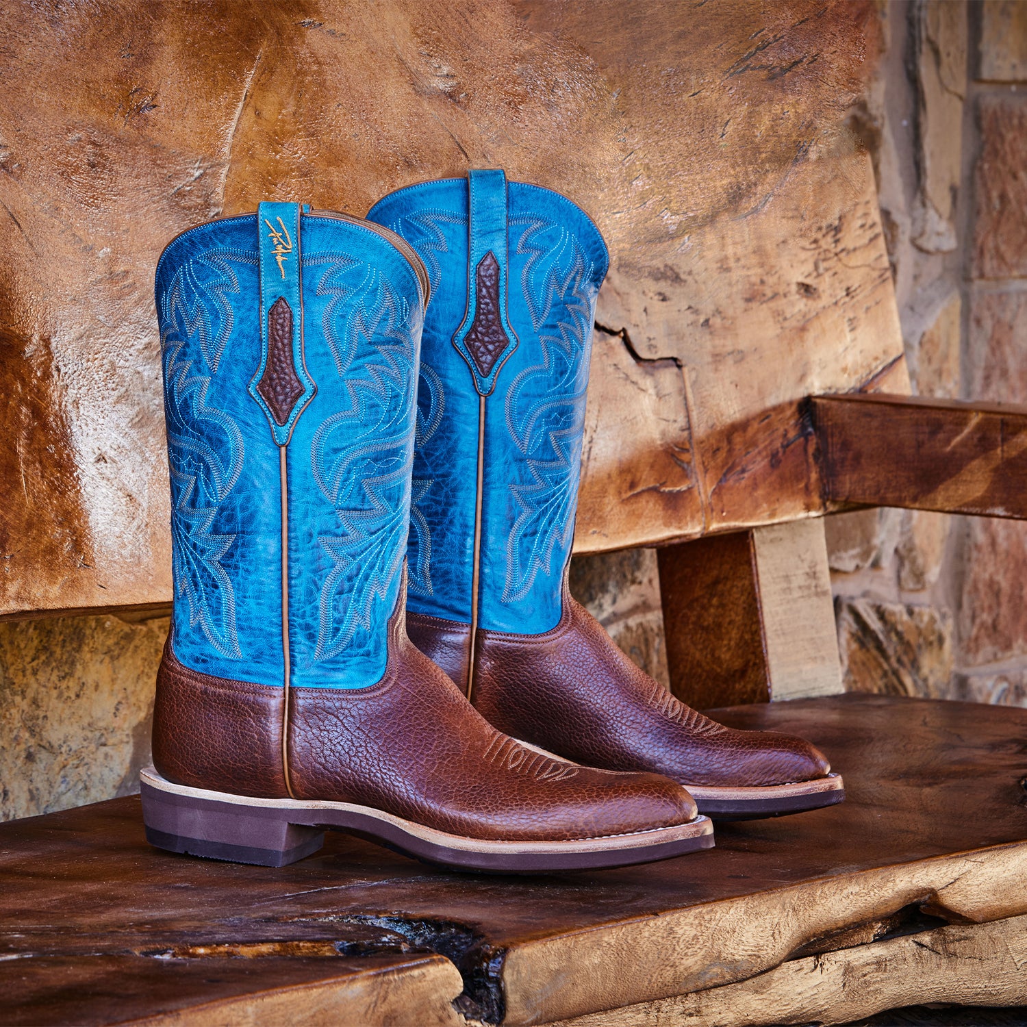 Blue Cowgirl Boots Square Toe