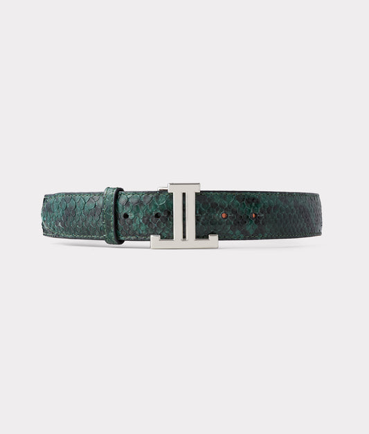 Women's Exotic Mirrored L Belt :: Emerald