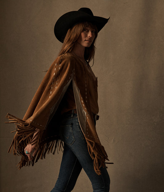 Sueded Fringe Cape :: Carmel