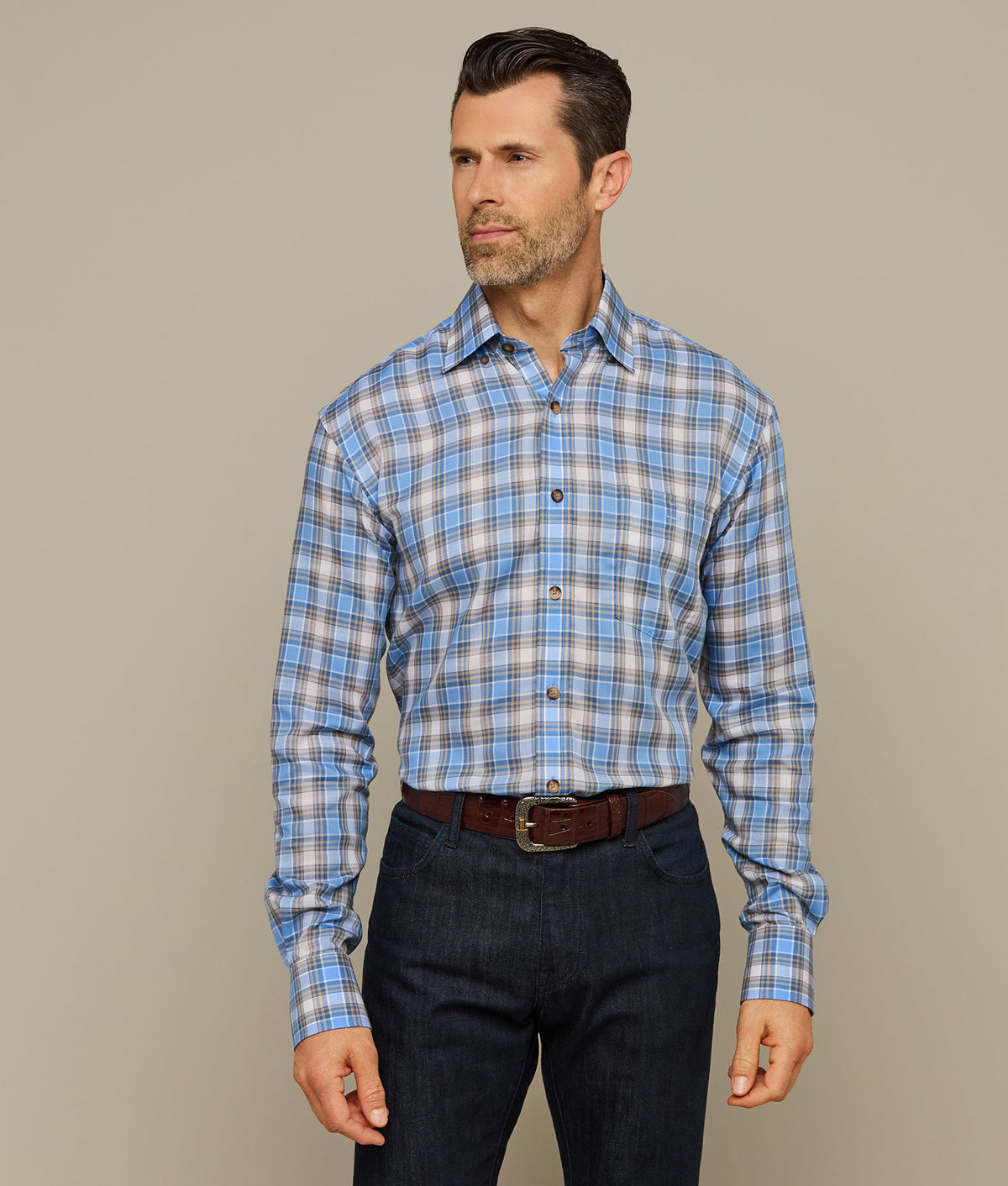 
        San Antonio :: Tencel Cornflower Blue And Khaki Check