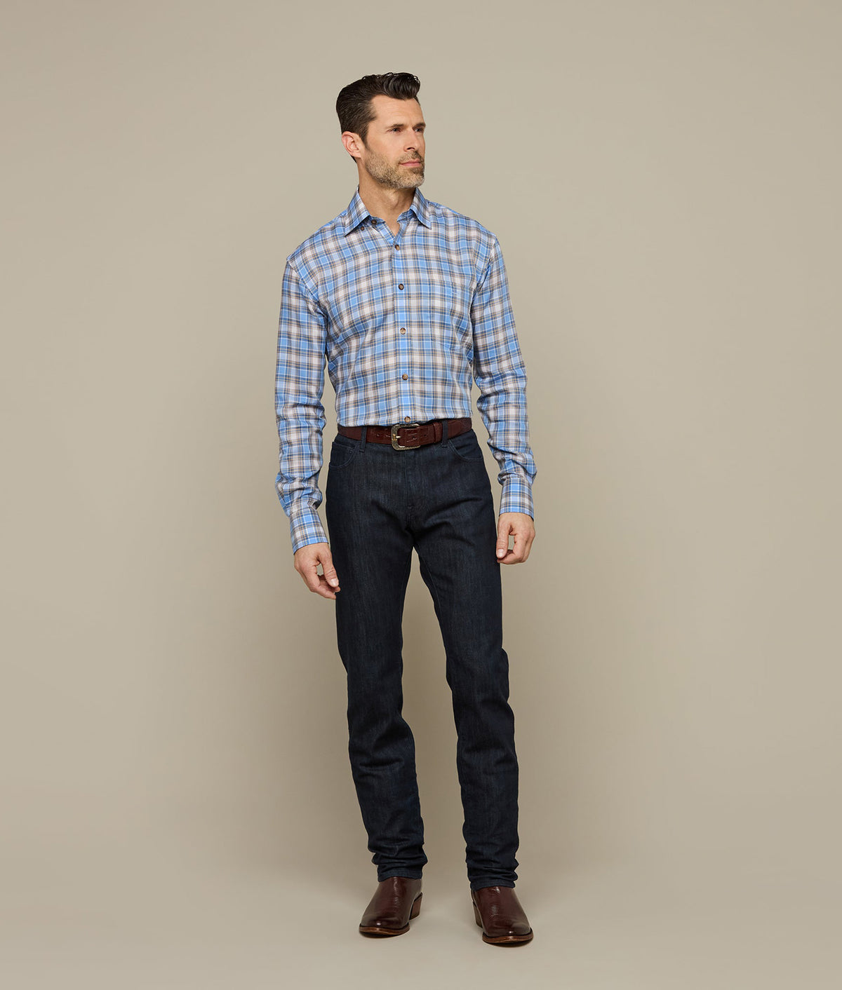 
        San Antonio :: Tencel Cornflower Blue And Khaki Check