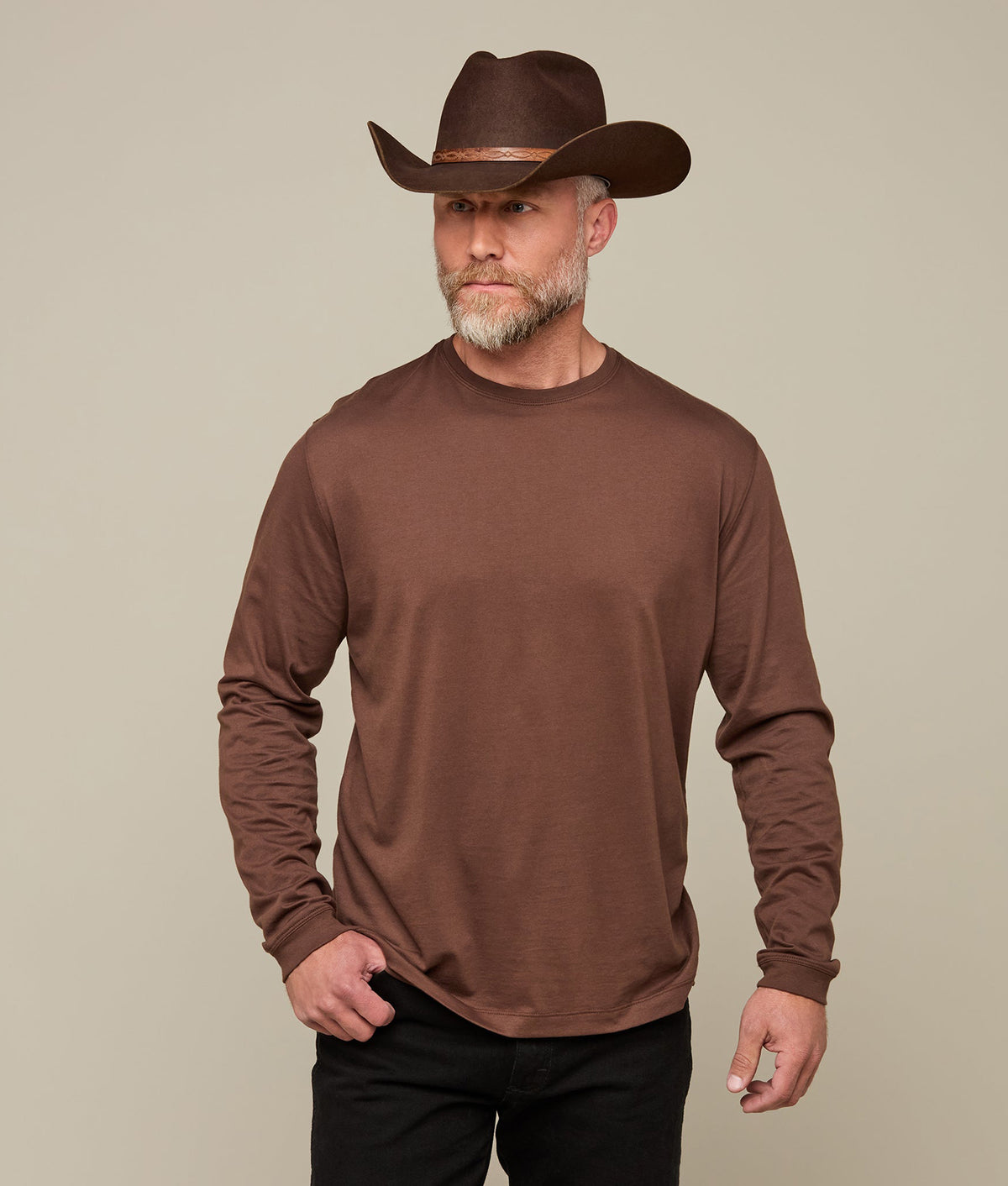 
        Long Sleeve Pima Cotton Tee :: Dark Brown