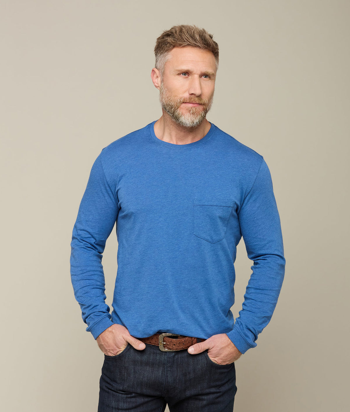 
        Long Sleeve Bar Stitch Tee :: Blue