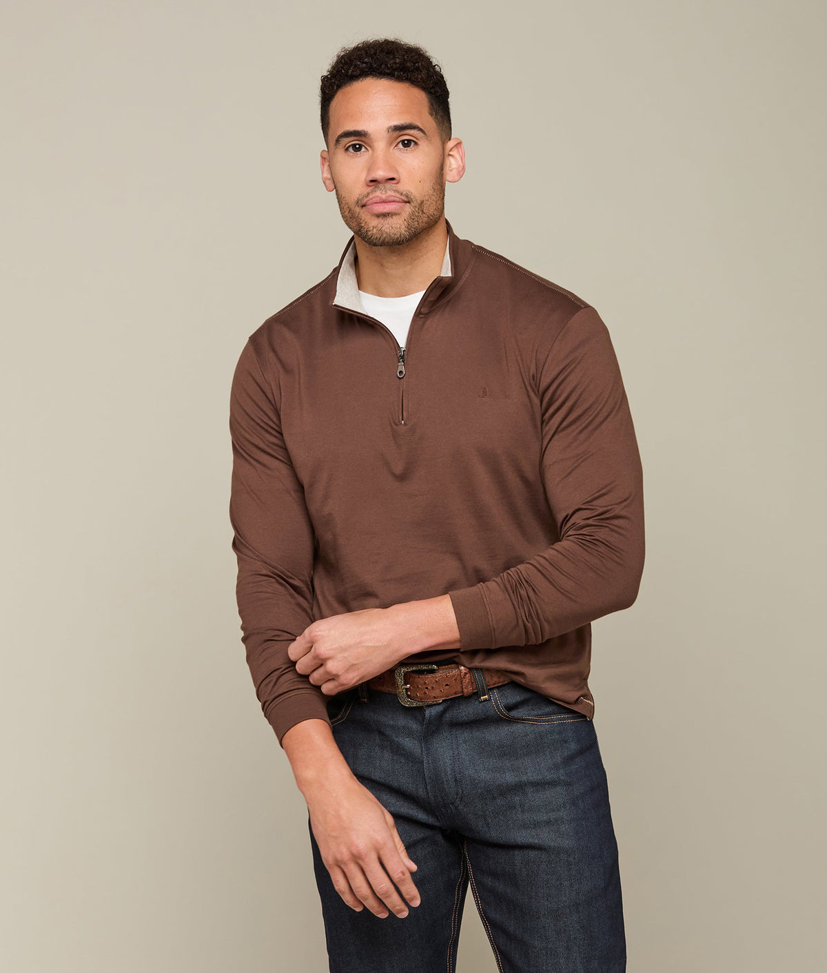 
    Lucchese Pima Cotton Quarter Zip :: Brown