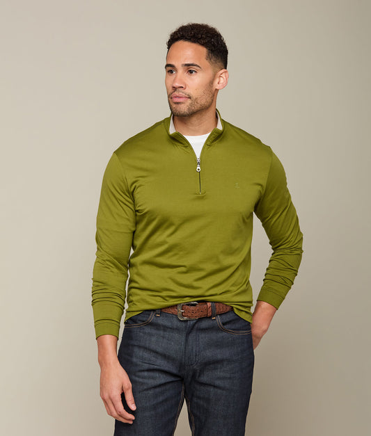 Lucchese Pima Cotton Quarter Zip :: Olive