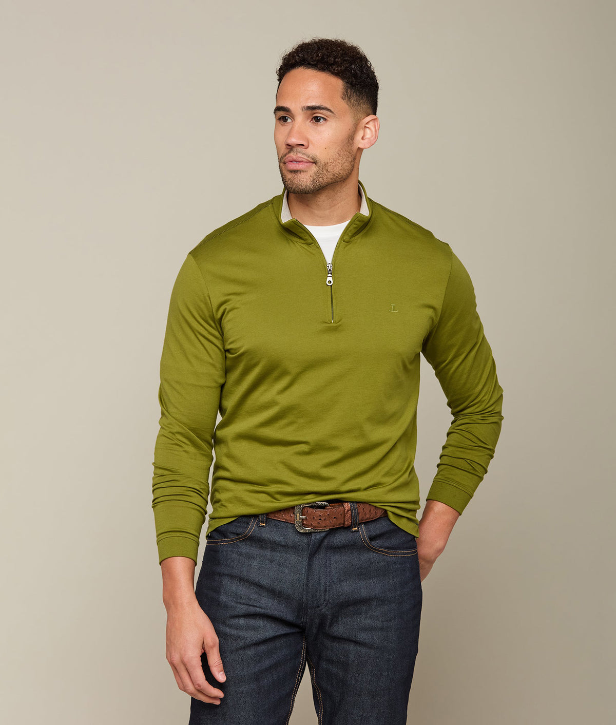 
        Lucchese Pima Cotton Quarter Zip :: Olive