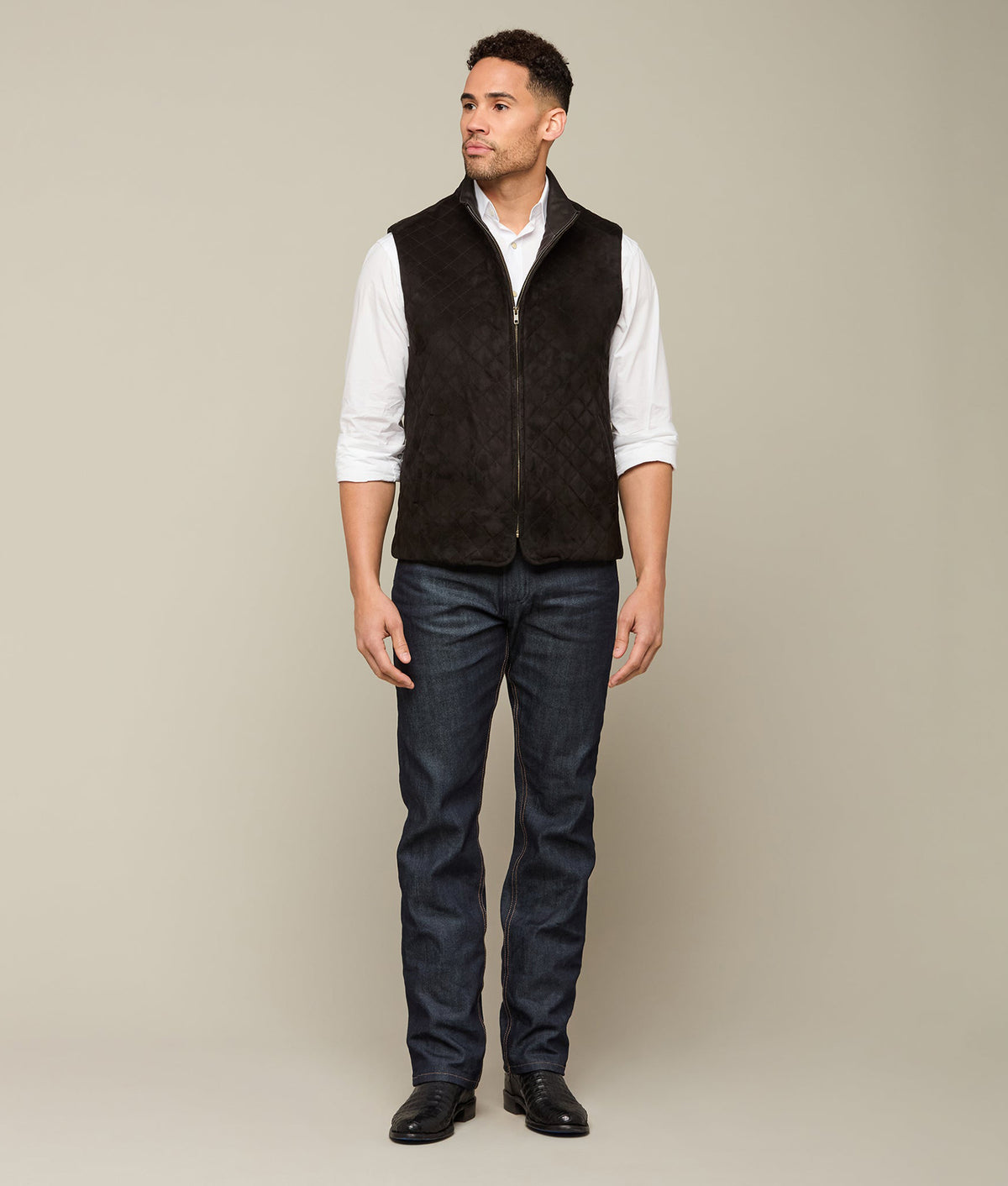 
    Quilted Suede Vest :: Black