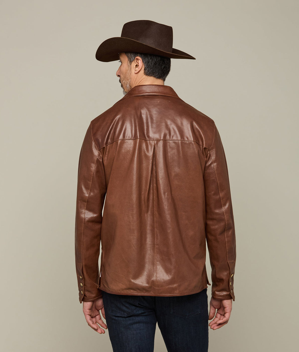 
    Perforated Lightweight Lambskin Jacket :: Whiskey