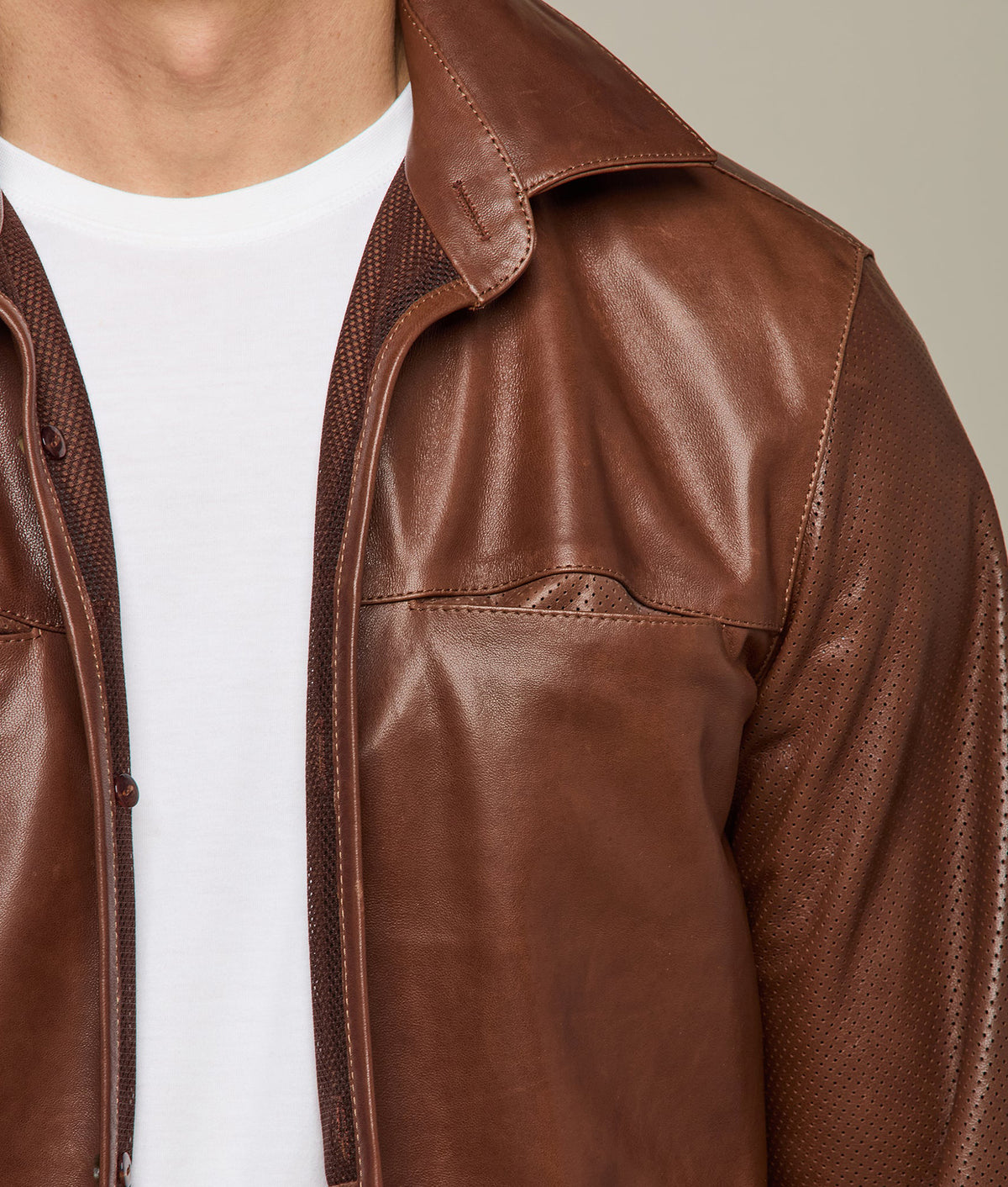 
    Perforated Lightweight Lambskin Jacket :: Whiskey