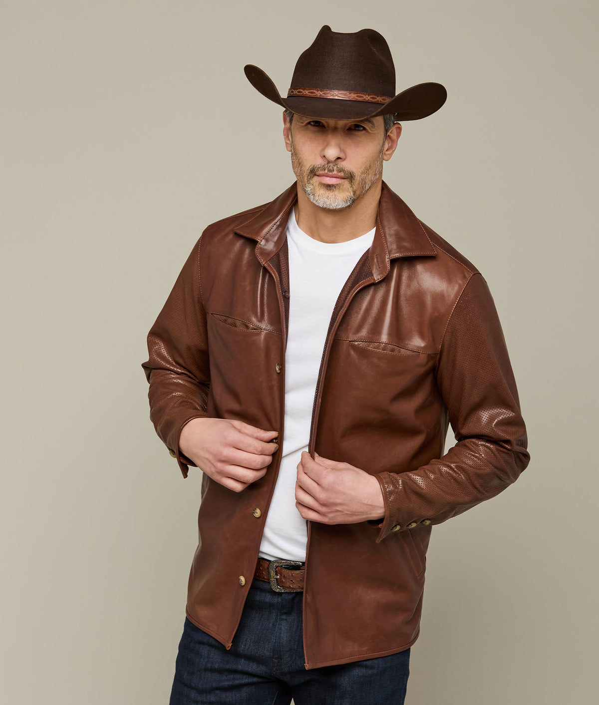 
    Perforated Lightweight Lambskin Jacket :: Whiskey