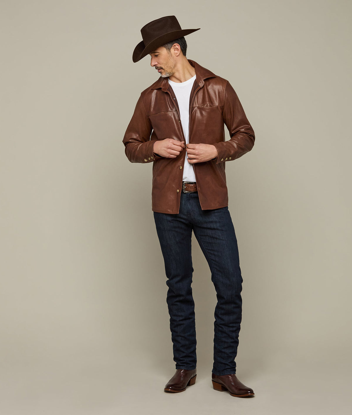 
    Perforated Lightweight Lambskin Jacket :: Whiskey