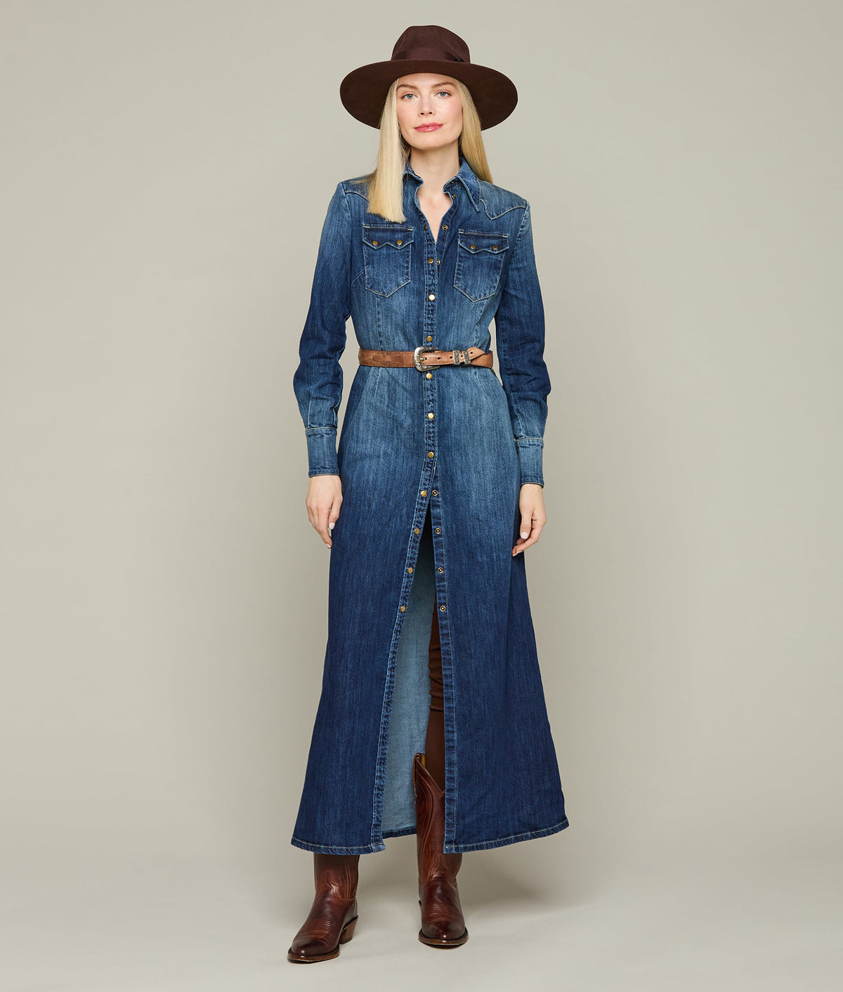 
    Long Denim Duster :: Medium Wash Denim