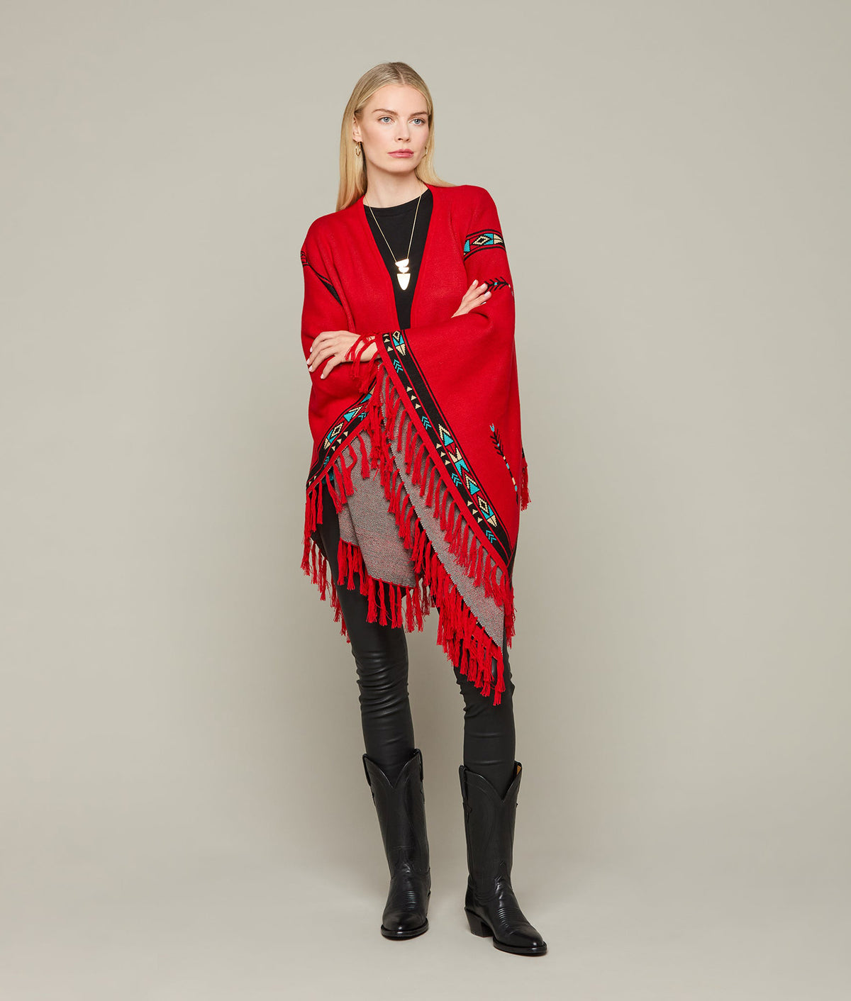 
    Alpaca Fleece Cape :: Red/Turquoise