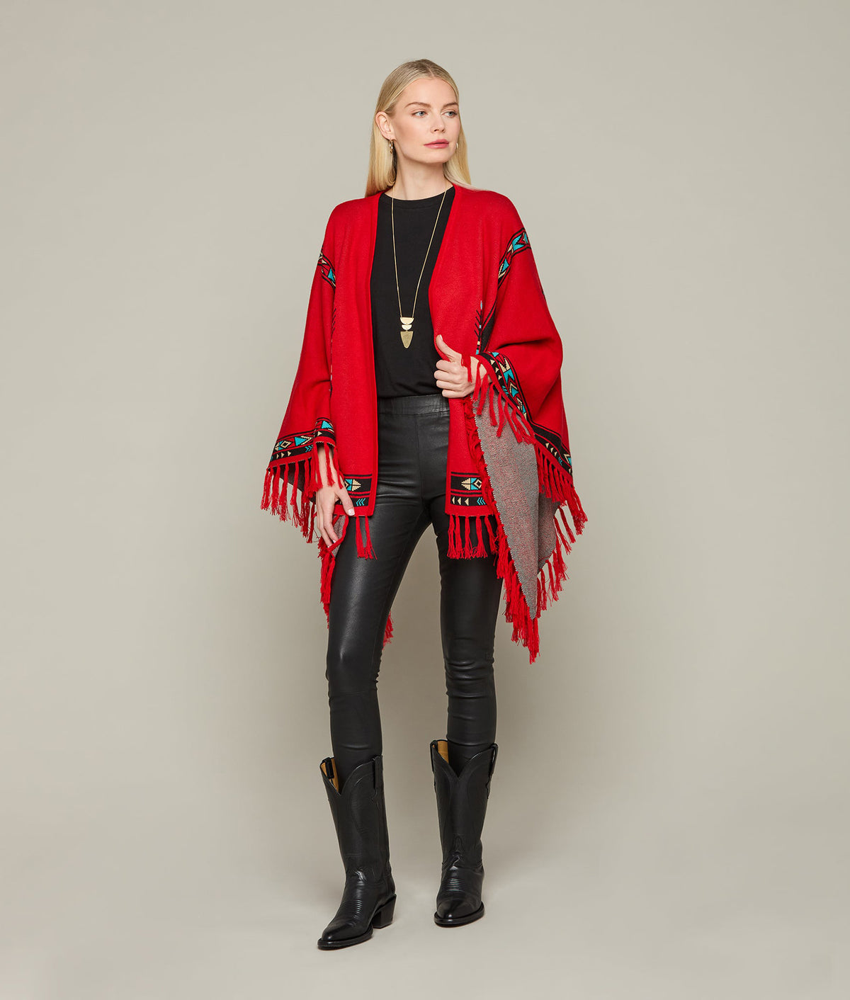 
    Alpaca Fleece Cape :: Red/Turquoise