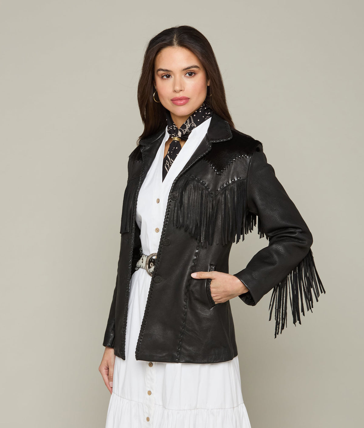 
    Hair-On Yoke Fringe Jacket :: Black