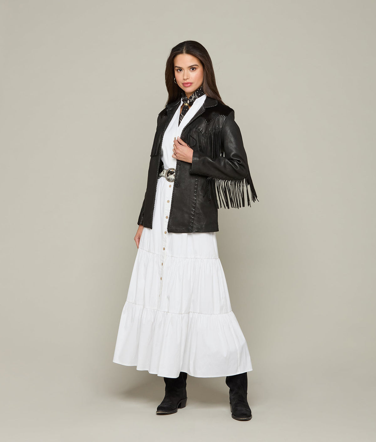 
    Hair-On Yoke Fringe Jacket :: Black