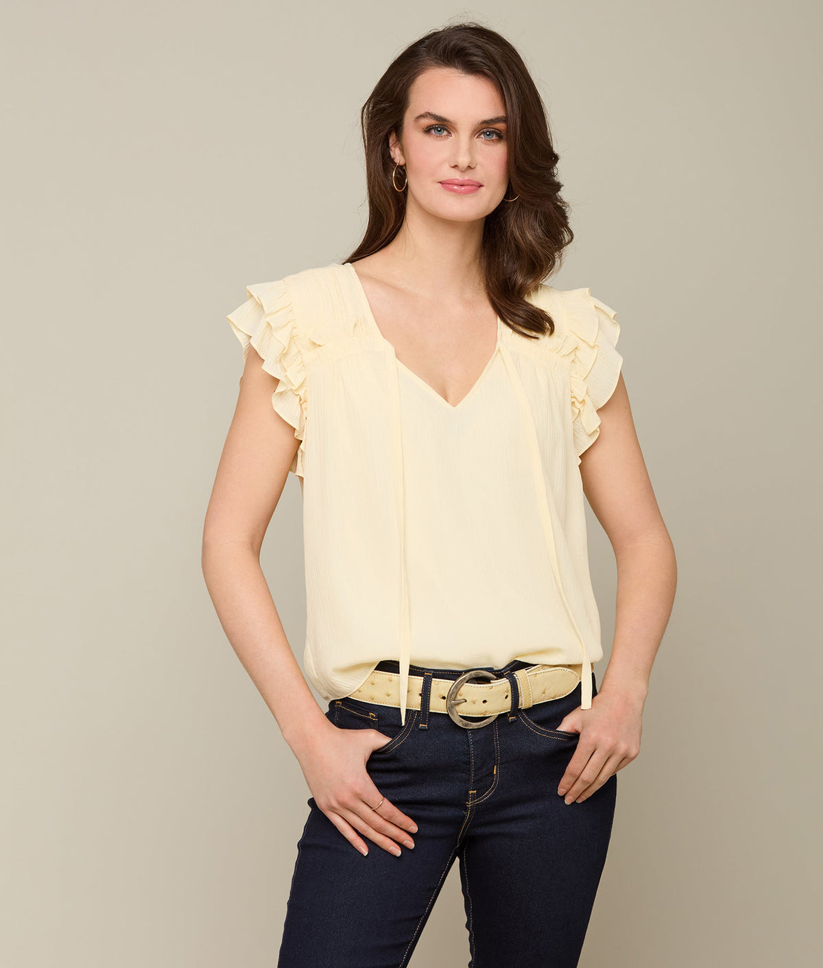 
    Phoebe Ruffle Blouse :: Light Tan